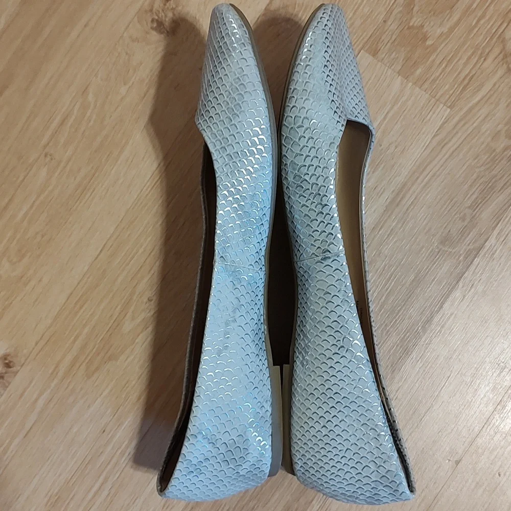 Pretty Mix No. 6 Danzey Ballet Flats Cream & Silver Shimmery Snakeskin Size 9.5